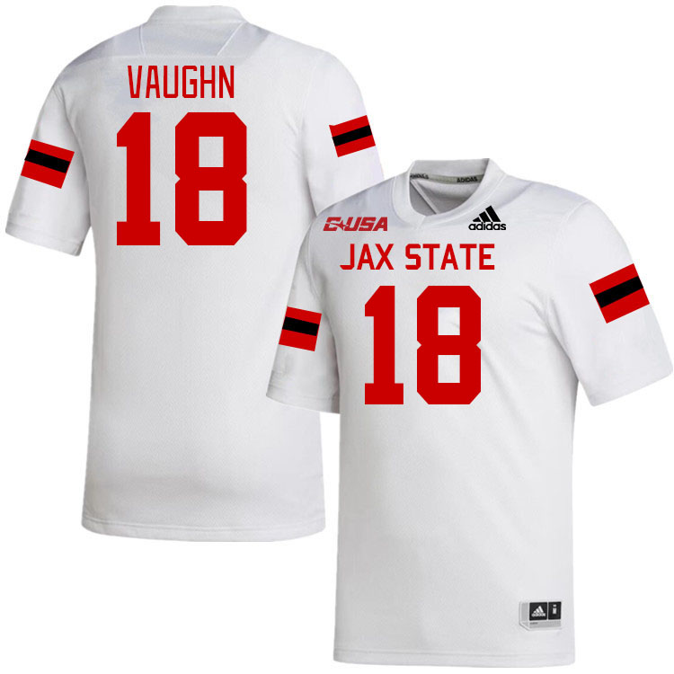 #18 Cam Vaughn Jacksonville State Gamecocks College Football Jerseys Stitched-White